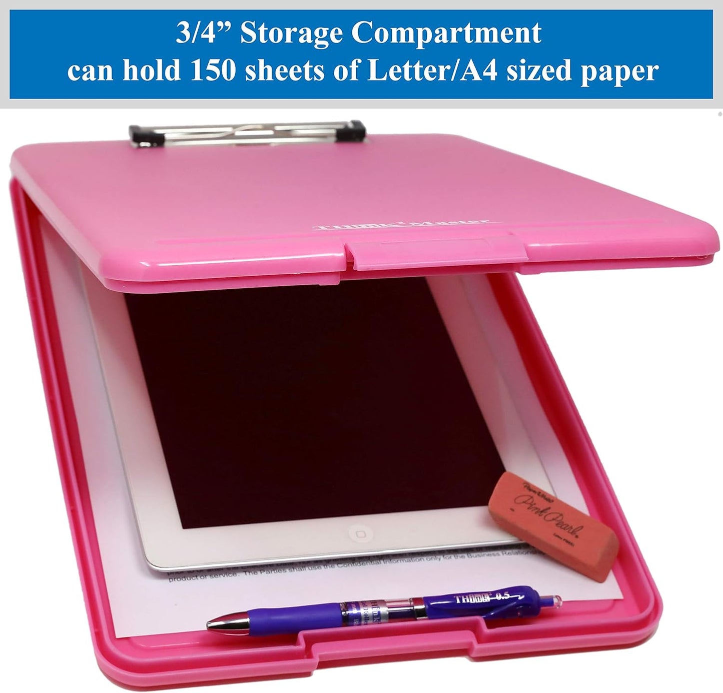 Think2Master Black Plastic Storage Clipboard. | 25% Heavier & 25% Sturdier| Heavy Duty and Won’t Flex or Bend Like Other Brands (Compare The Weight). Storage Compartment Holds 150 Letter Sized Paper.