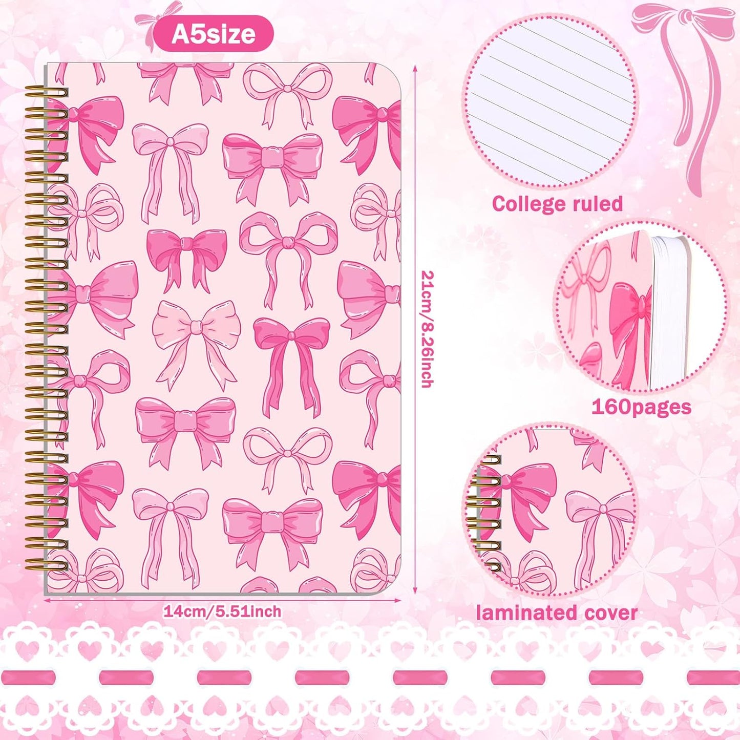 Resurhang 6 Pack A5 Composition Notebook Marble Spiral Notebooks Preppy Cute Aesthetic Hardcover Ruled Composition Books with Ballpoint Pens for School Day Classroom Prize, 5.8 x 8.3 Inch