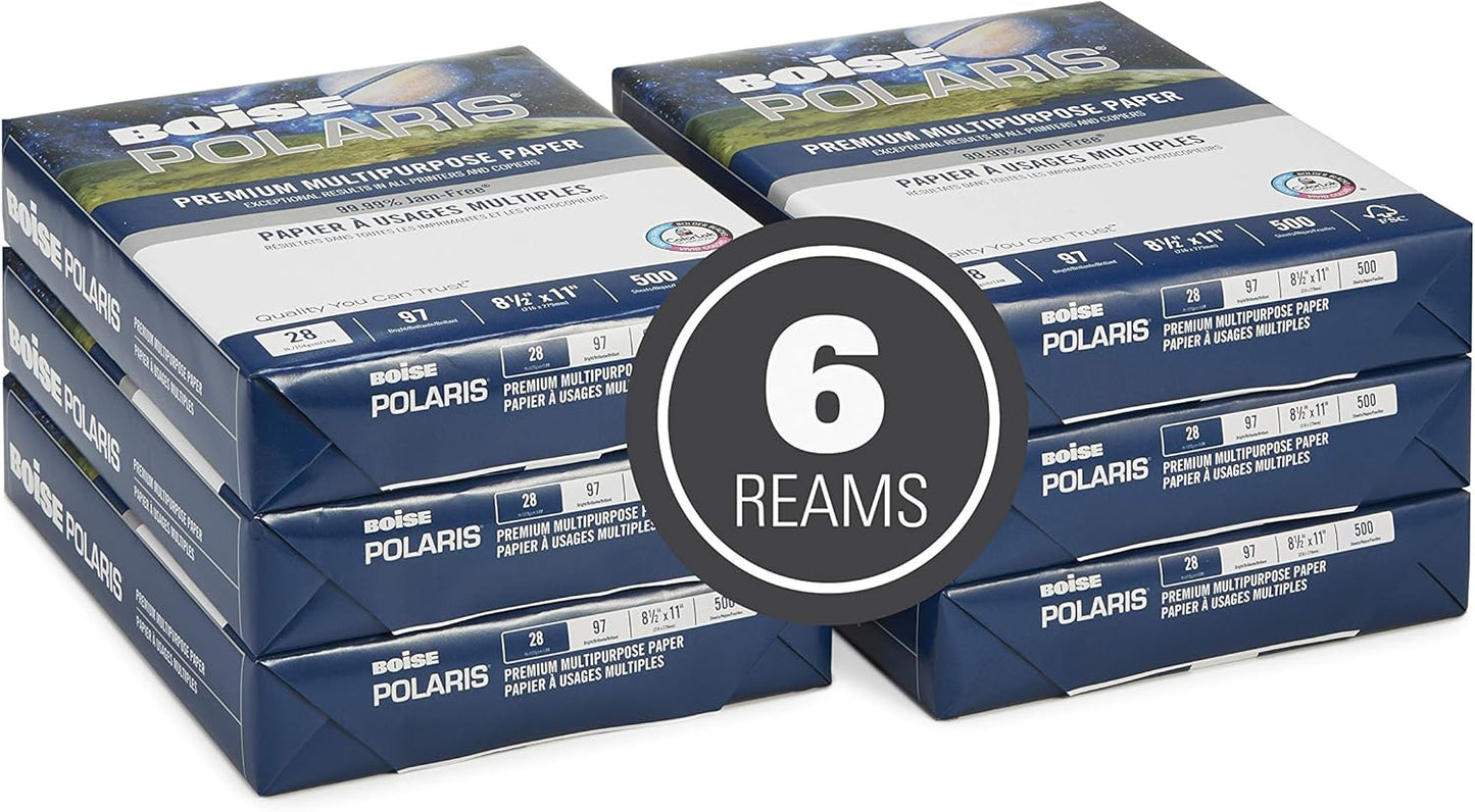 Boise Paper Premium Multipurpose Copy Paper | 8.5" x 11" Letter | 97 Bright White, 24 lb. | 10 Ream Carton (5,000 Sheets)