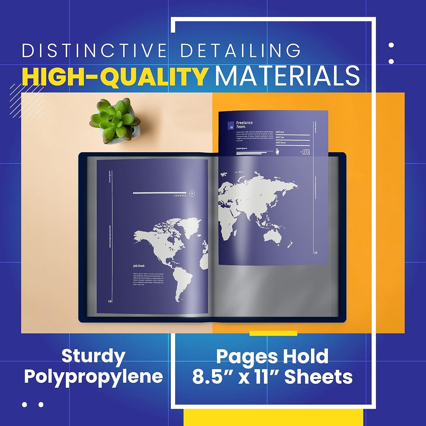 Better Office Products 24 Pocket Bound Presentation Book, Blue with Clear View Front Cover, 48 Sheet Protector Pages, 8.5" x 11" Sheets, Art Portfolio, Durable Poly Covers, Letter Size, Blue