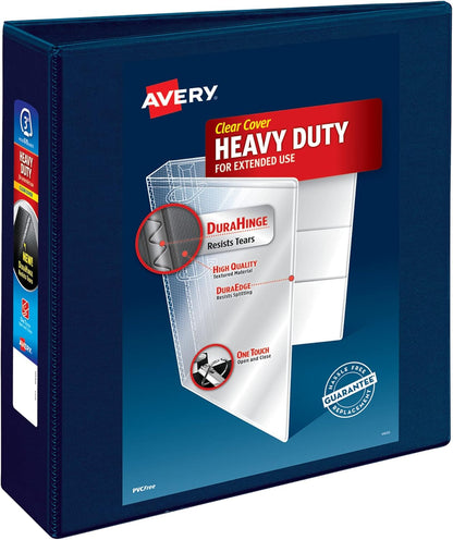 Avery Heavy-Duty View 3 Ring Binder, 3" One Touch EZD Rings, 670-Sheet Capacity, 3.5 Inch Wide Spine, Great for Home, School Supplies, Office, or Organization Needs, 1 Navy Blue Binder (79803)