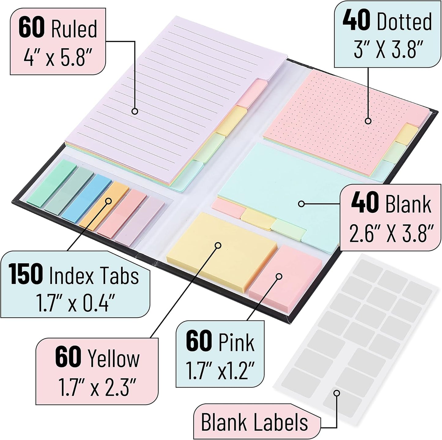 Mr. Pen- Sticky Notes Set, 410 Pack, Ruled, Dotted & Blank Notes with 150 Index Tabs, Divider Sticky Pads for Bible Study, Office, School, Planning, Journaling & Organization