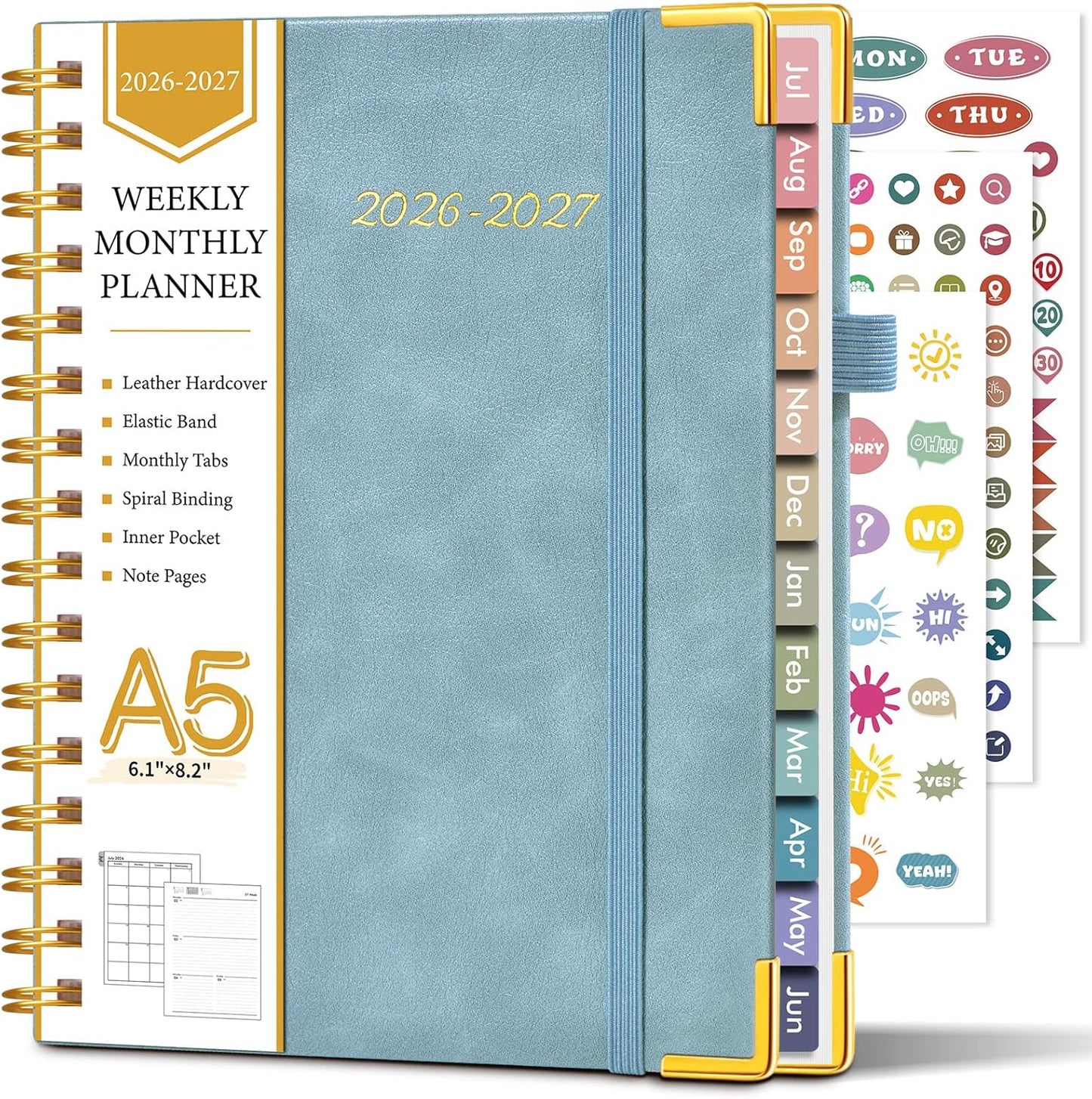 2026 Planner, Weekly and Monthly Calendar Planner from January 2026 - December 2026, 8.5" x 11" Hardcover Leather Hourly Appointment Book with Tabs, Spiral Daily Planners for School Work Home, Green