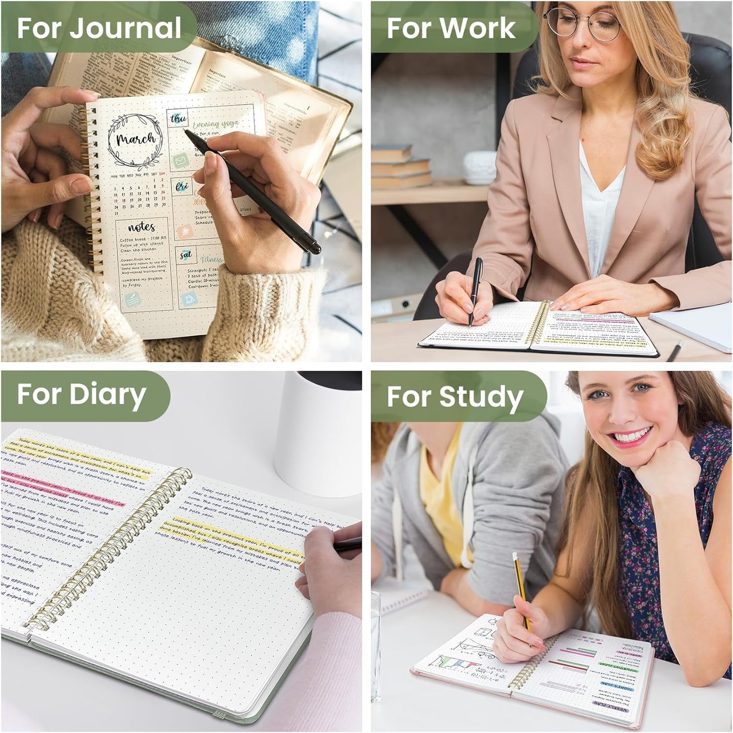 Taja Lined Spiral Journal Notebook for Women & Men, 140 Pages, College Ruled Hardcover Notebook for Work & Note Taking, Journals for Writing, A5(5.7" x 7.9") - Green