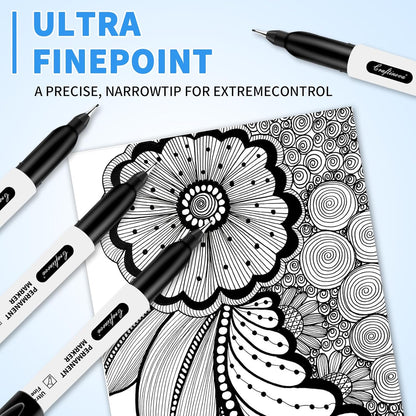 Black Ultra Fine Point Permanent Markers, Extra Fine Tip, Quick Drying and Waterproof, Fade Resistant Perfect on Paper, Glass, Metal, Plastic, Wood, Office & School Use, 12 Pack