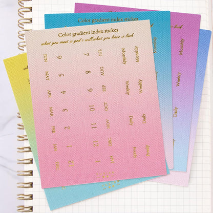 OIIKI 180pcs Planner Monthly Tabs, Self-Adhesive Index Tabs Stickers, Gradient Sticky Page Markers Labels for Document Notebooks Books Project Binders Office- 5 Colors(D Style)