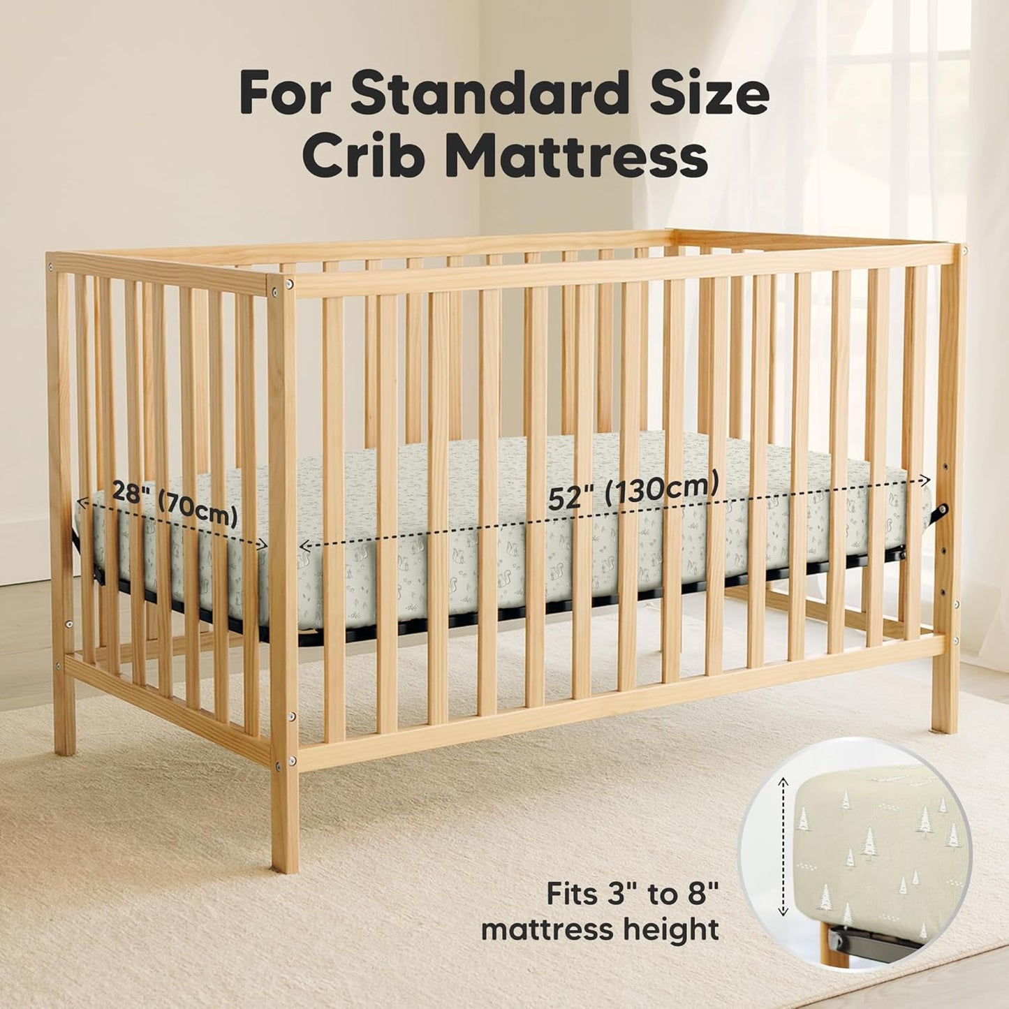 2-Pack Waterproof Crib Sheets for Boys, Girls - 52x28 Fitted Organic Cotton Baby Crib Sheets, Toddler Mattress Protector Cover, Washable, Soft & Durable Baby Bedding Essentials(Pine Grove)