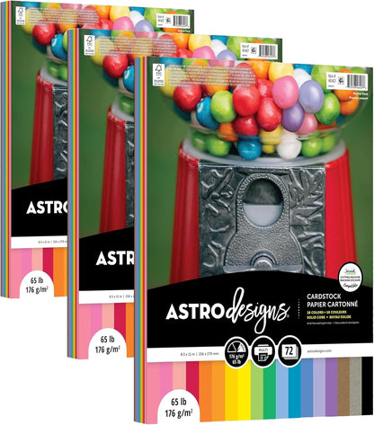 Neenah Astrodesigns Cardstock Pack 8.5"X11" 72/Pkg - 18 Bold & Vivid Colors