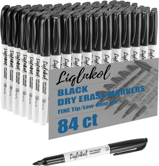 Dry Erase Markers Bulk, 84 Pack Black Fine Point Tip Whiteboard Markers, Low Odor Dry Erase Markers for Office, Home - Work on Calendar, Refrigerator, and More
