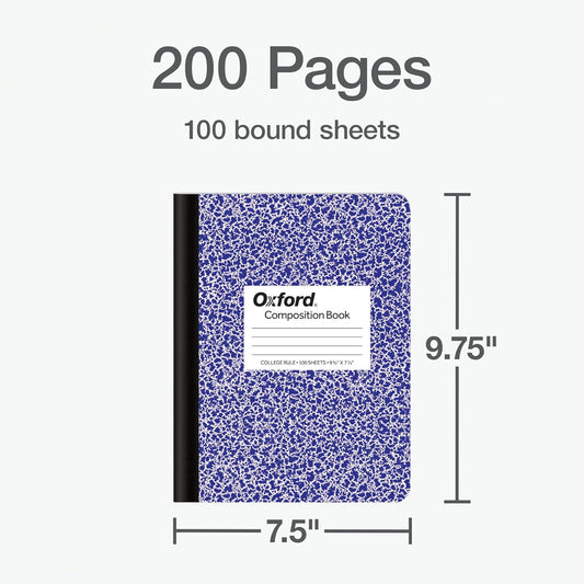 Oxford Composition Notebooks, 3 Pack, Cover Colors Vary, College Ruled Paper, 9-3/4 x 7-1/2 Inch School Journals, Assorted Marble Covers, 100 Sheets per Book (1002518)