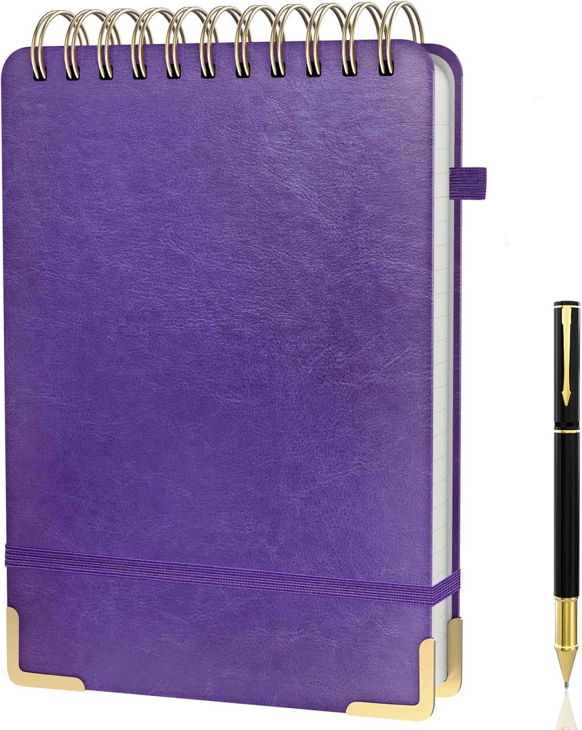 A5 Top Spiral Notebook, Large Leather Hardcover Top Bound Steno Pads, 240 Pages 100 gsm Thick Lined Paper Left Handed Notebook Journal for Work, School, Meeting Writing - Brown, 5.9" x 8.5"