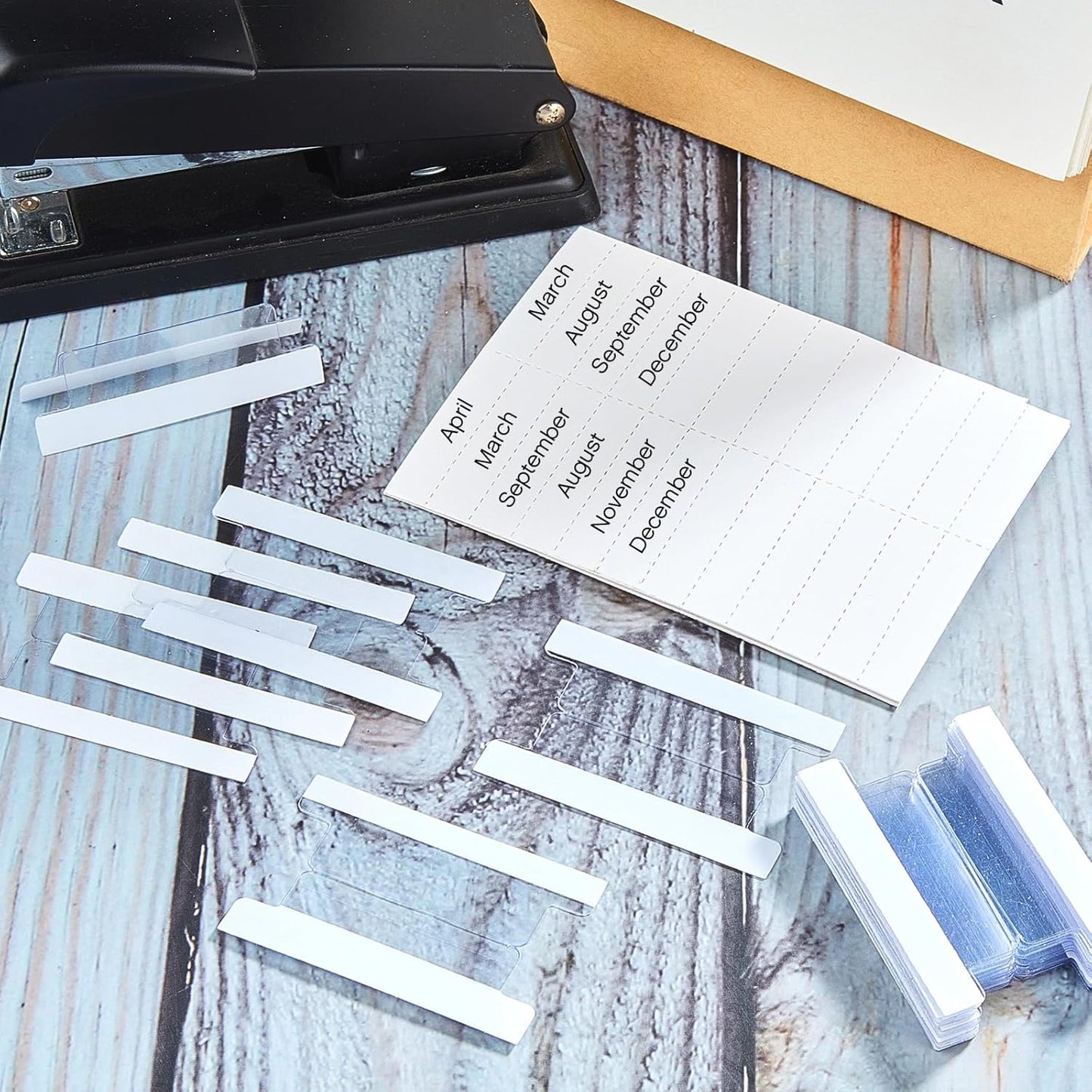 Gueevin 100 Pieces 1.5 Inch Insertable Self Adhesive Index Tabs with Paper Printable Inserts Clear Plastic Sticky File Folder Labels Hanging File Tabs for Notebooks Book Page Folders