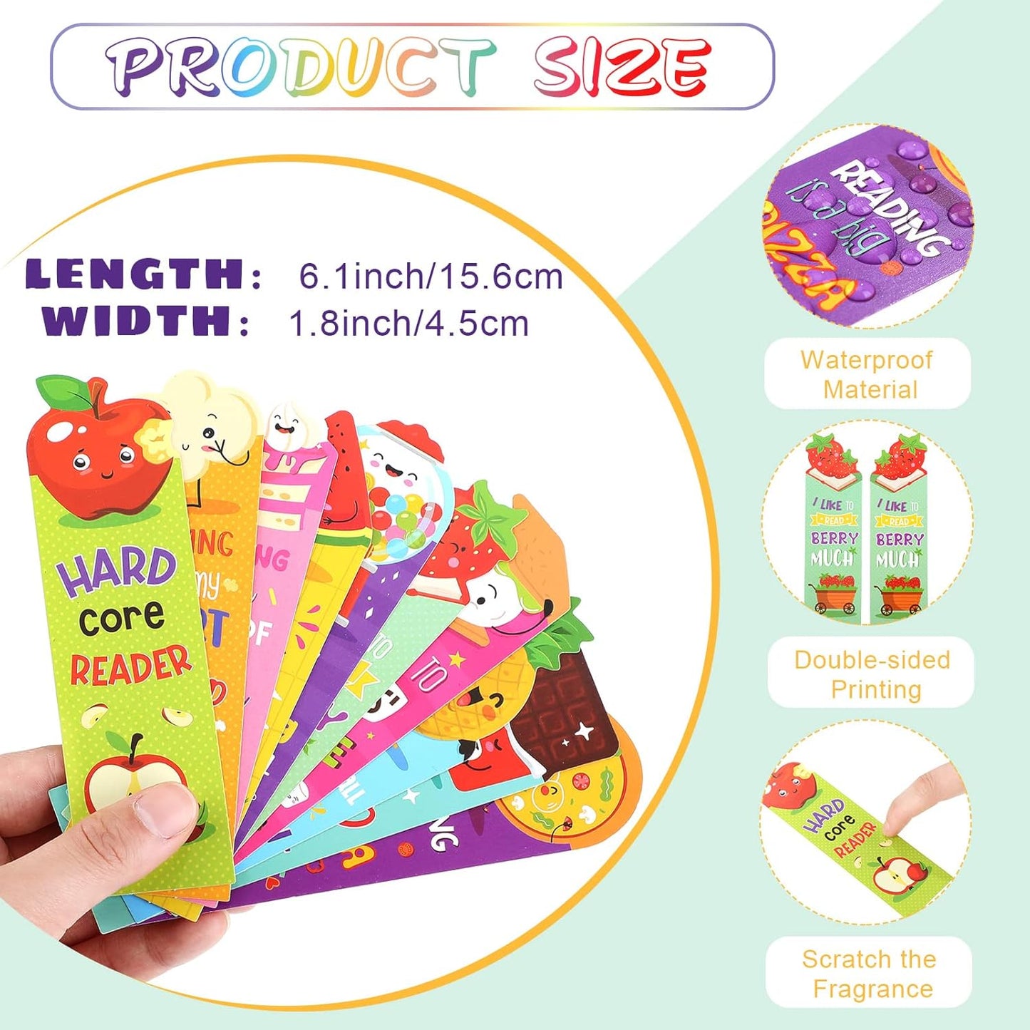 Teling 60 Pcs Inspirational Scented Pencils and Scented Bookmarks Sets Funny Smelly Pencils with Eraser Theme Bookmarks Cute Stationery Bulk for Reading Rewards Party Favors(Vivid)