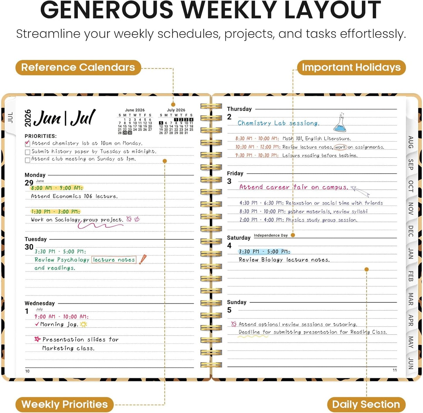 Planner 2026-2027, Academic Year Monthly and Weekly Calendar Planner, Jul 2026 - Jun 2027, Hardcover Teacher Student Planning Agenda book with Tabs, Perfect for School Office Supplies, 6.3" x 8.5" - Wildflowers