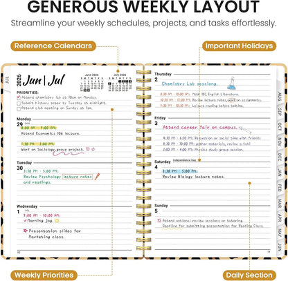 Planner 2026-2027, Academic Year Monthly and Weekly Calendar Planner, Jul 2026 - Jun 2027, Hardcover Teacher Student Planning Agenda book with Tabs, Perfect for School Office Supplies, 6.3" x 8.5" - Wildflowers