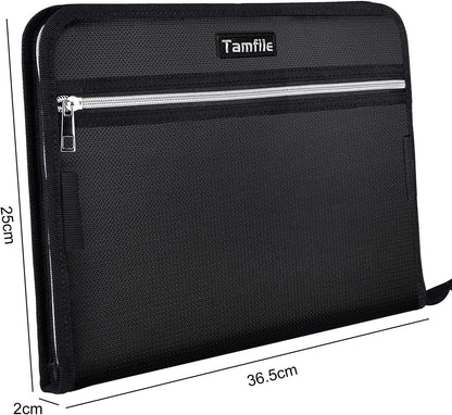 Tamfile Fireproof Accordion File Organizer with Handle, 13 Pocket Transparent Expanding File Folder with Zipper & Labels, File Folder with Multi-Pockets Paper Organizer Folder for Letter A4 Files