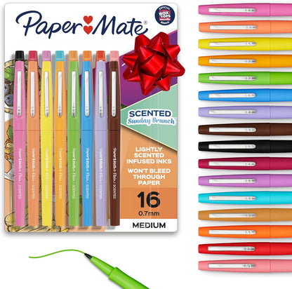 Paper Mate Flair Sunday Brunch Scented Felt Tip Pens, Medium Point (0.7mm), 16 Count - For Journaling, Writing, Note-Taking, Fun Teacher Supplies