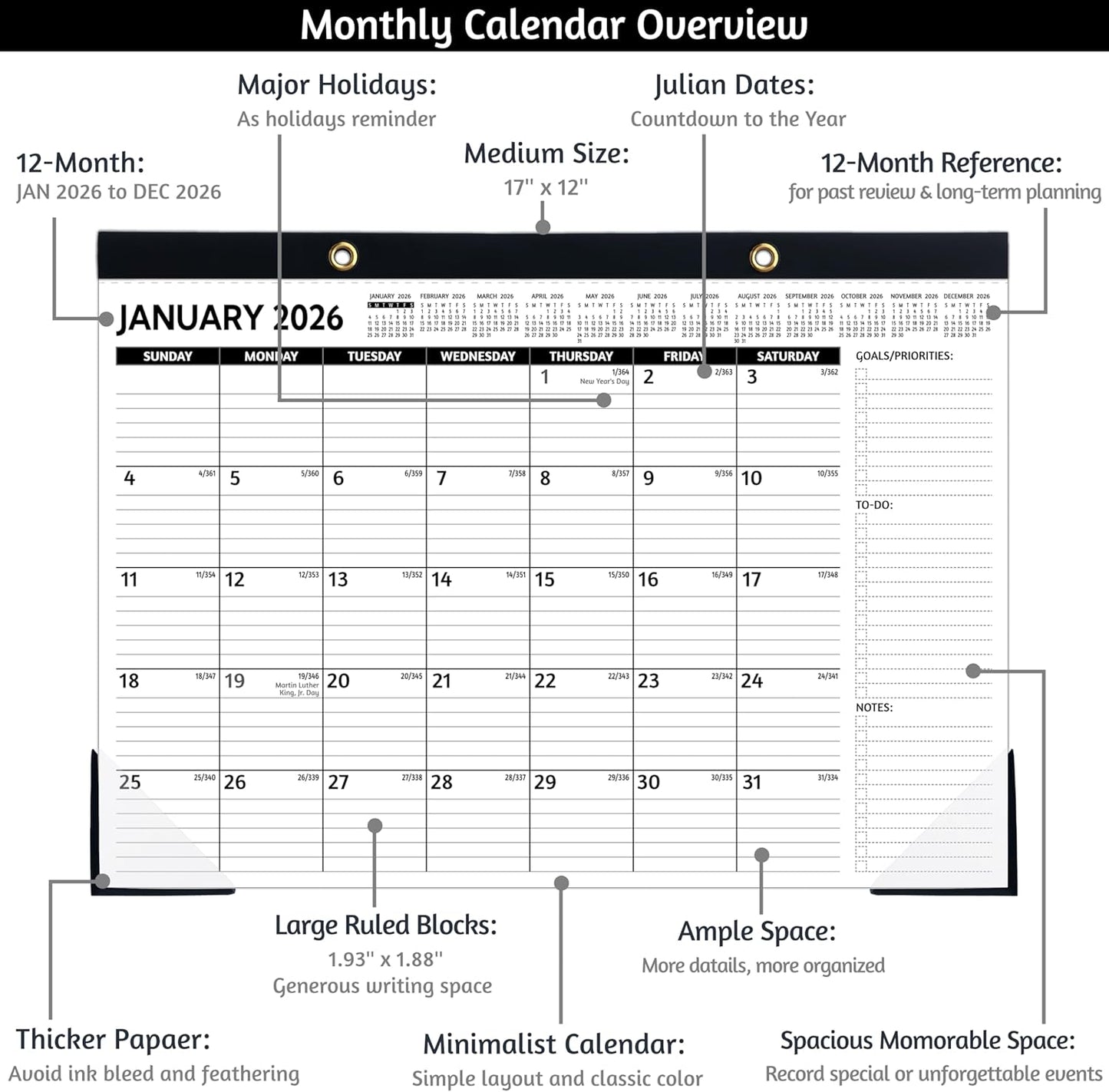 2026-2027 Desk Calendar – Run Now to MAR. 2027, 18 Monthly Desk Calendar 2026-2027 Large, 17'' x 12'', Best Desk/Wall Calendar 2026 with To-do Lists, Desk Pad, Ruled Blocks, Corner Protectors