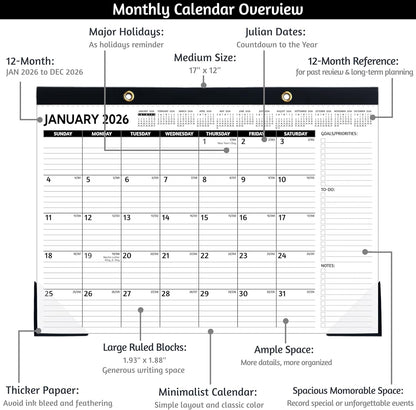2026-2027 Desk Calendar – Run Now to MAR. 2027, 18 Monthly Desk Calendar 2026-2027 Large, 17'' x 12'', Best Desk/Wall Calendar 2026 with To-do Lists, Desk Pad, Ruled Blocks, Corner Protectors