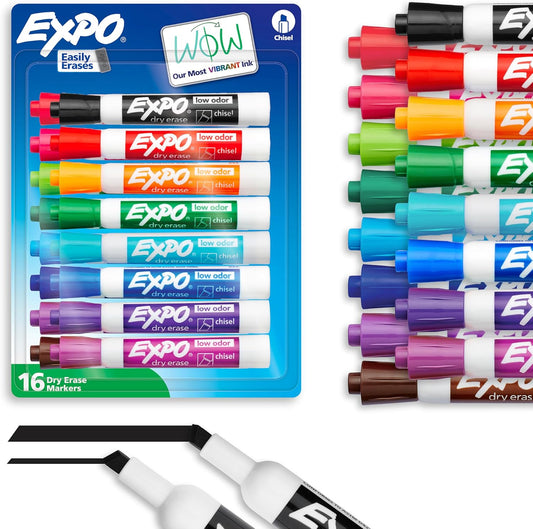 EXPO Dry Erase Markers, Low Odor Ink, Chisel Tip, 16 Count - Whiteboard, Calendar, Organization, Essential Supplies for Office, School, Classroom, Teachers