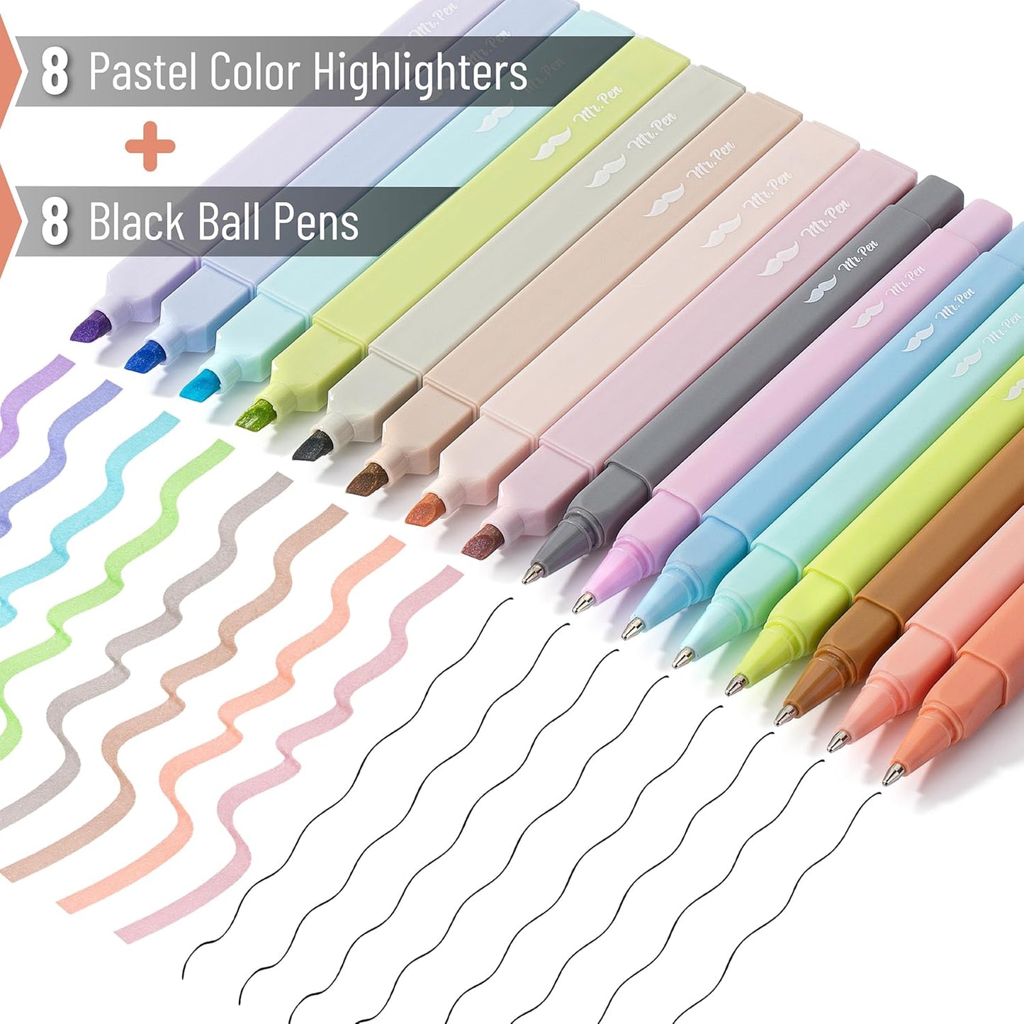 Mr. Pen- Aesthetic Highlighters and Ballpoint Pens No Bleed, 12 Pack, Pastel Colors, Bible Highlighters and Pens No Bleed, Fast Dry and No Smear for Bible Journaling, Planner, School Supplies