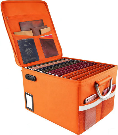 TOMKID Fireproof Document Box, Fireproof File Box with Lids, Important Document Organizer Box with Lock, Portable File Folder Organizer with Handle