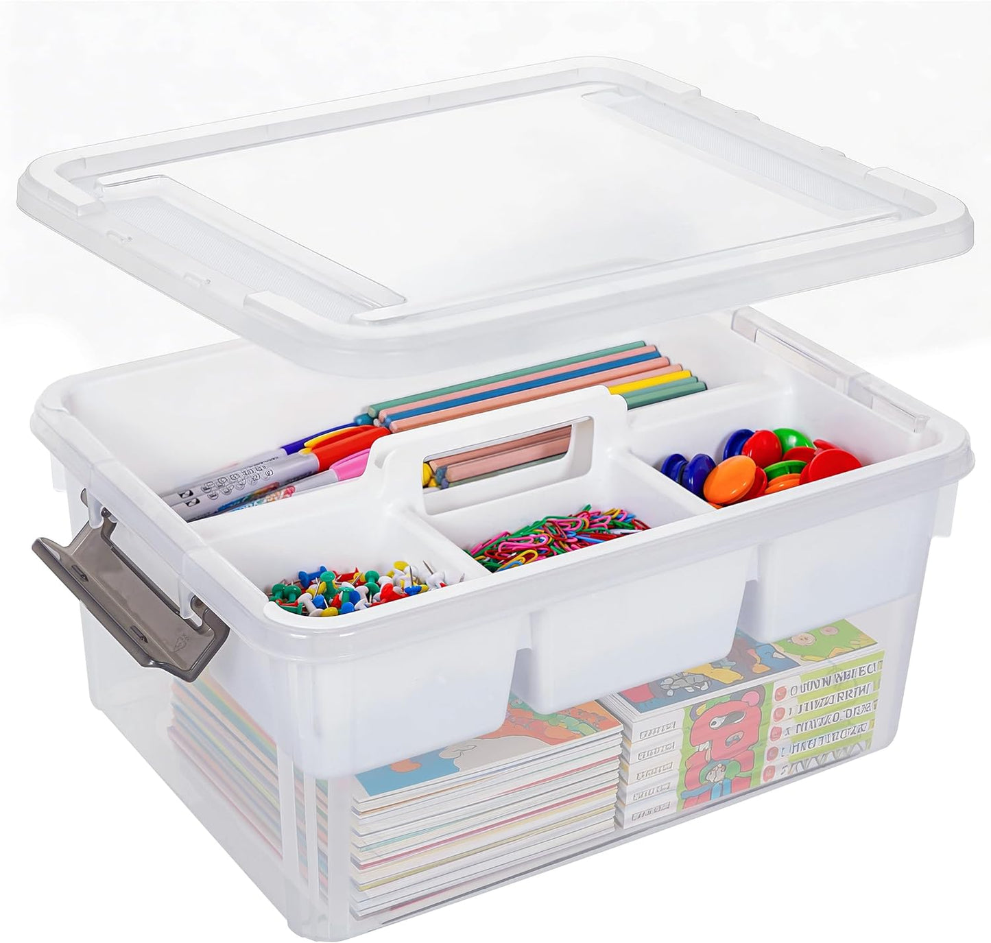 Citylife 17 QT Plastic Storage Box with Removable Tray Craft Organizers and Storage Clear Storage Container for Organizing Bead, Tool, Sewing, Playdoh