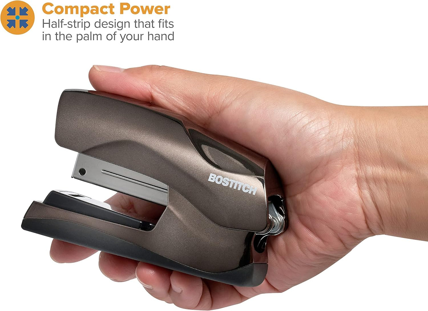 Bostitch Office Heavy Duty Stapler, 40 Sheet Capacity, No Jam, Half Strip, Fits into the Palm of Your Hand, For Classroom, Office or Desk, Black