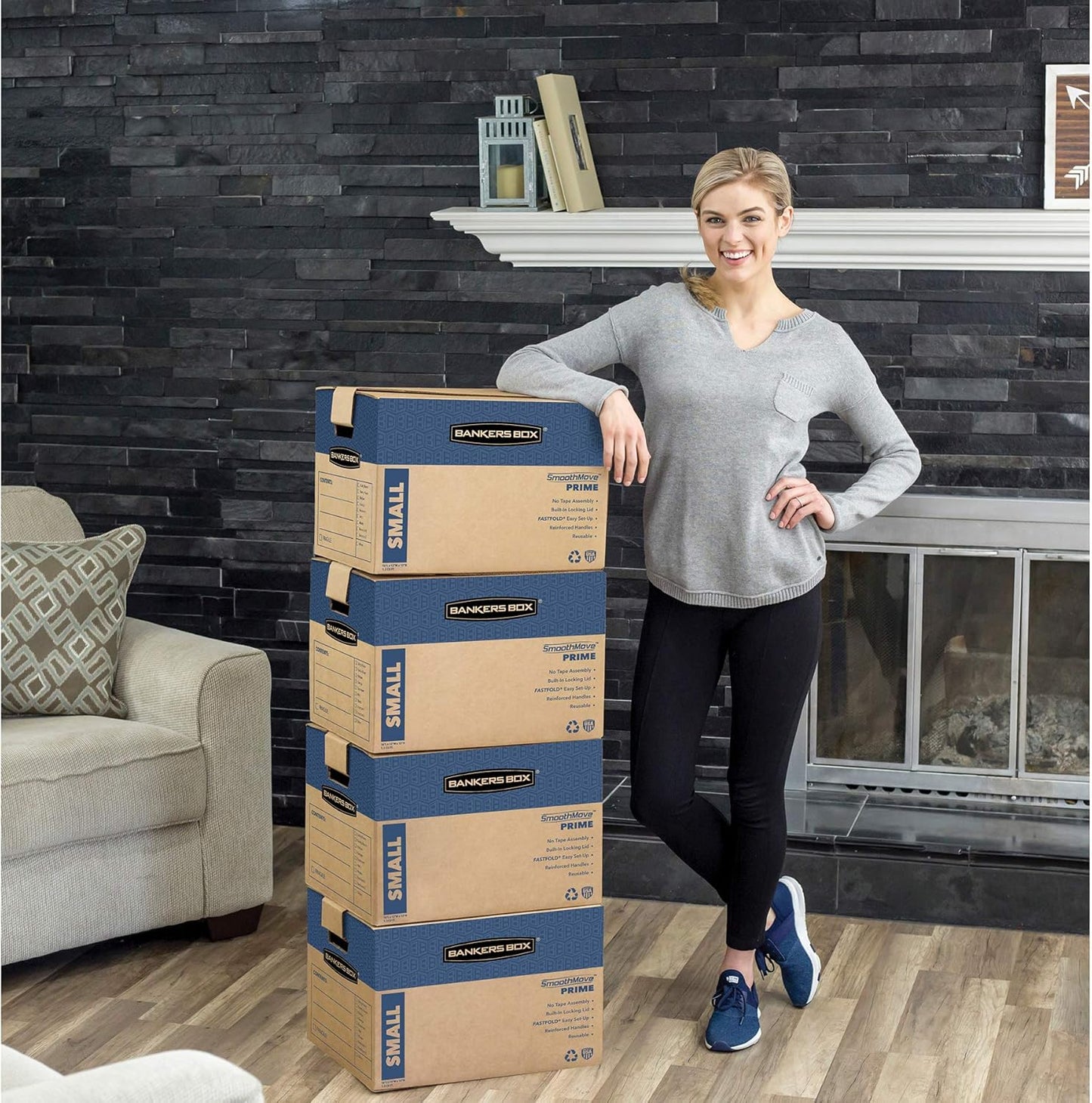 Bankers Box Large Prime Moving Box 6 Pack, Reinforced Handles, Tape-Free Assembly, Attached Lid, 18-in x 18-in x 24-in (0062904)