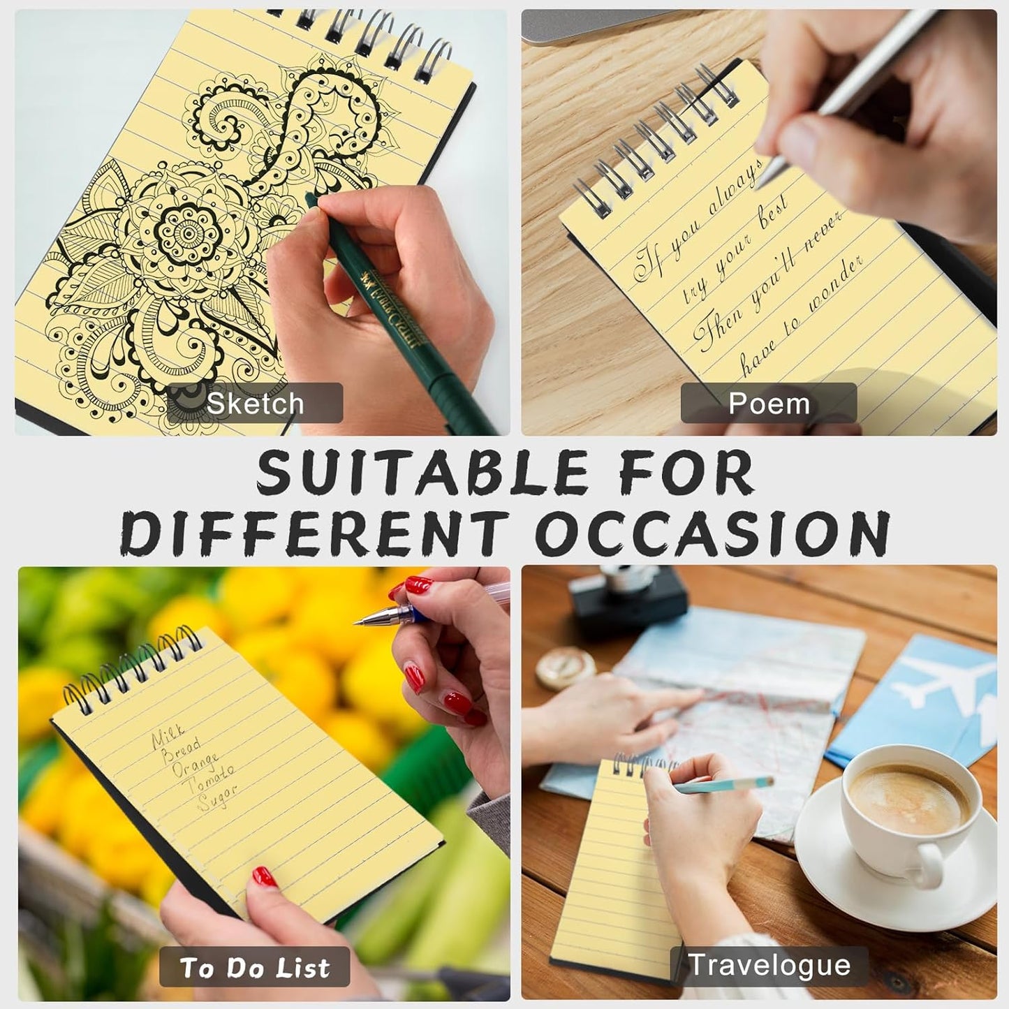 Tenceur 2 Pcs Pocket Notebook Bulk Small 3x5 Inch Spiral Notepads Mini Top Bound Notebook with Lined 120 Pages Ruled Memo Pads for Office College Nurse Essentials Back to School Gift (Black)