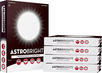 Astrobrights® Printer & Copy Paper, 8.5" x 11", 28lb/105gsm, 97 Brightness, White, 5 reams of 300 sheets per ream, 1,500 sheets per carton (91738-01)