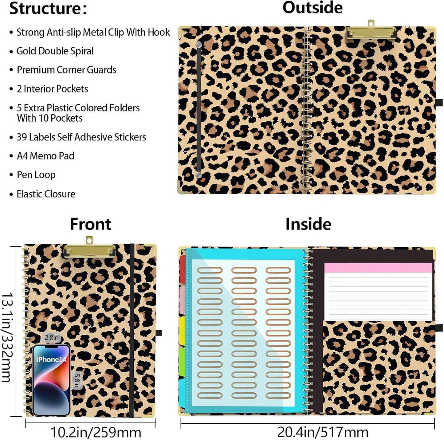 Clipboard Folder with Notepad Refillable Lined for Letter Size (11" x 8.5"), 5 Dividers with Storage 10 Pockets, Cute Spiral Foldable Clipboard with Metal Clip School Office Supplies (Sunflowers)