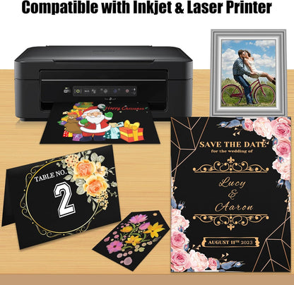 25 Sheets Black Cardstock Paper 8.5'' x 11'', 250gsm/92lb Thick Paper for Scrapbook, Invitations, Printing and DIY Cards