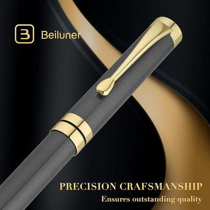BEILUNER Ballpoint Pens, Stunning Black Chrome Metal Pen with Golden Trim, Best Ball Pen Gift Set for Men & Women, Professional, Executive, Office, Nice Pens-Gift Box with 0.5mm Black Extra Refill