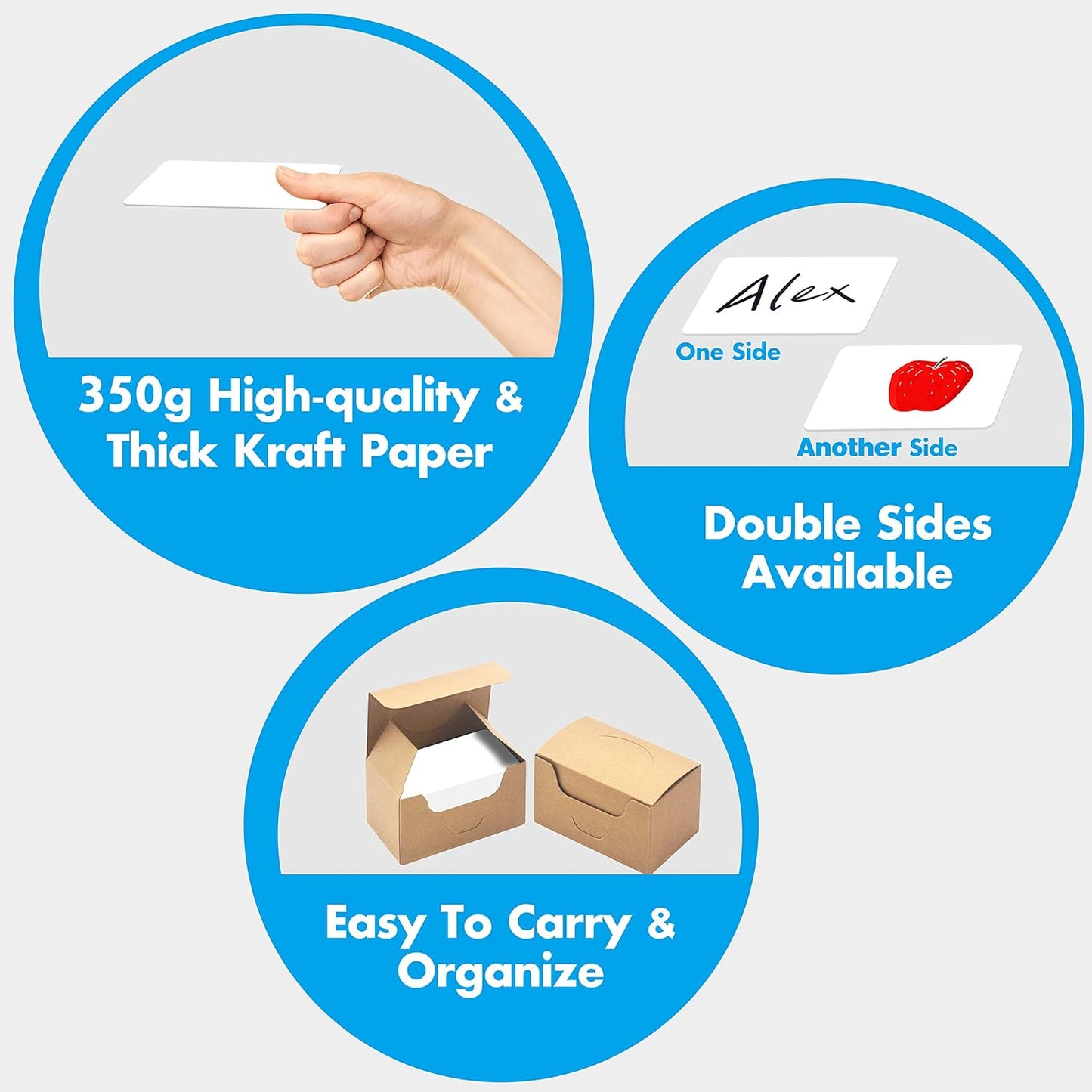 200 PCs Blank White Kraft Paper Round Corner Flash Word Message Gift Index Card (3.5” X 2.1”)