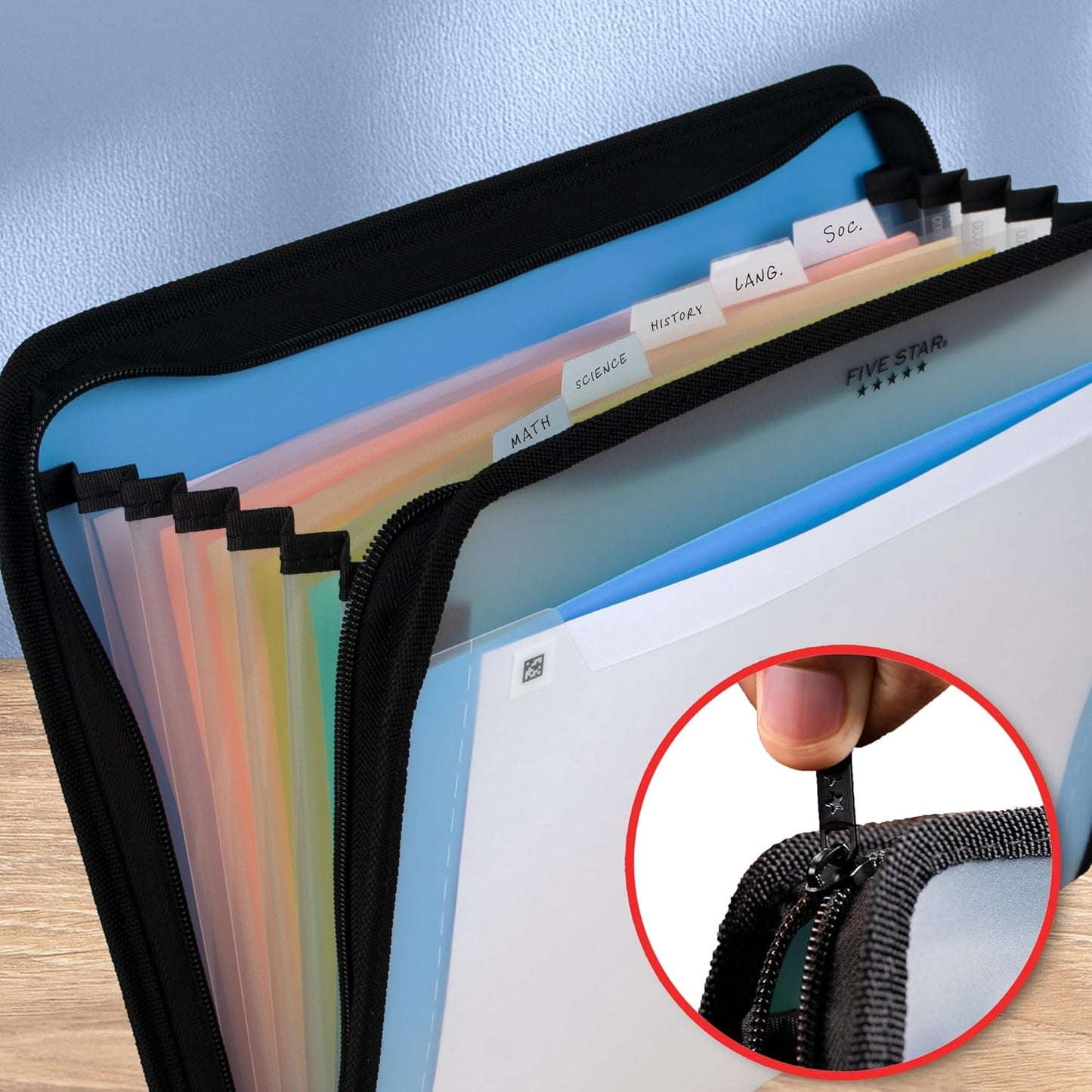 Five Star Expanding File Organizer + Study App, 7-Pocket Accordian File Organizer, Zipper Closure, Holds 8-1/2" x 11" Paper, Prom Pink (350099R)