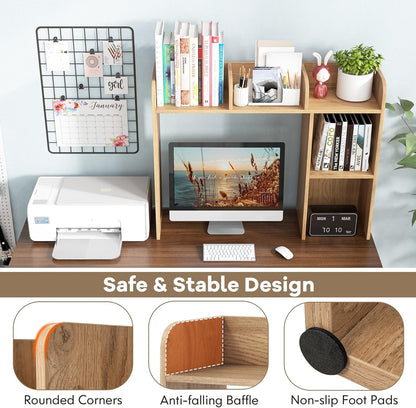 Tangkula Desktop Bookshelf, Countertop Storage Hutch with 5 Shelves for Computer Desk, Desk 3-Tier Display Rack, Multipurpose Wood Desktop Hutch Storage Organizer for Dorm Office Home
