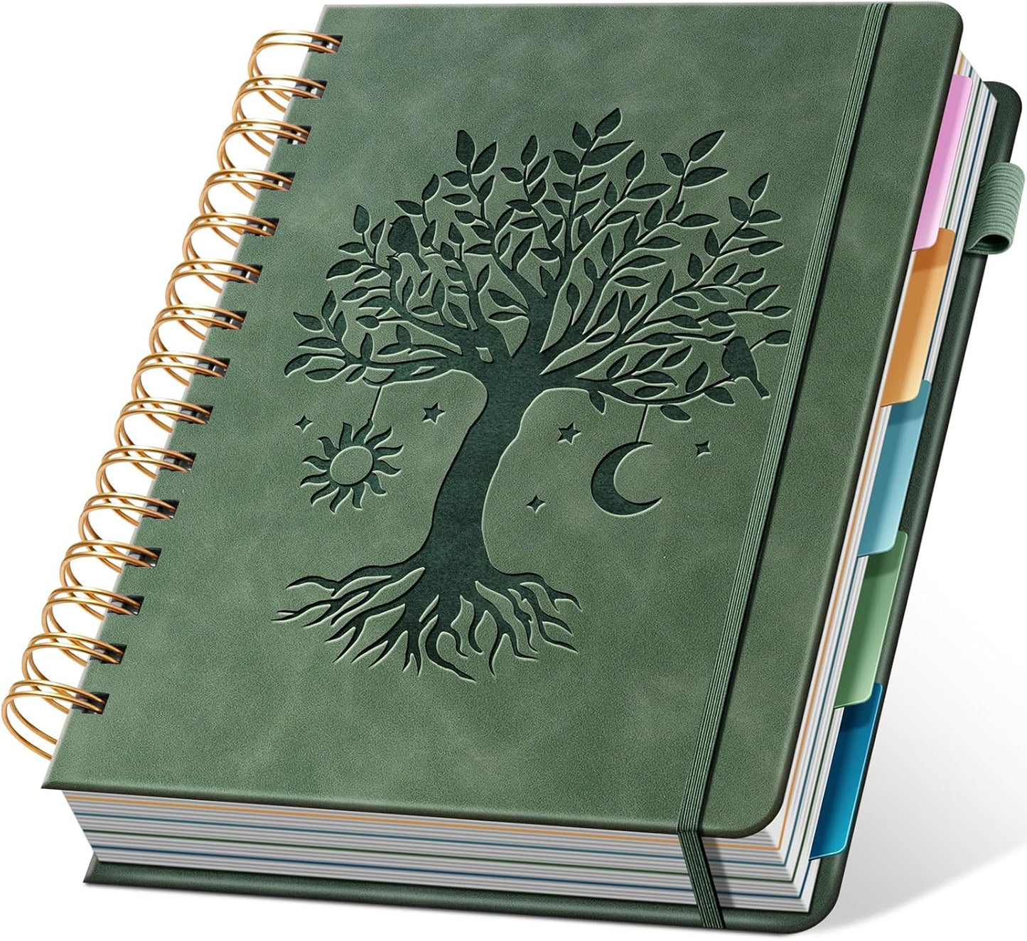 Ovesmusl Hardcover Spiral Notebook 8.5" x 11" with 5 Removable Dividers 300 Pages Leather 5 Subject Notebook College Ruled 100GSM Large Spiral Notebooks for Work Thick Lined Journal for Women, Green