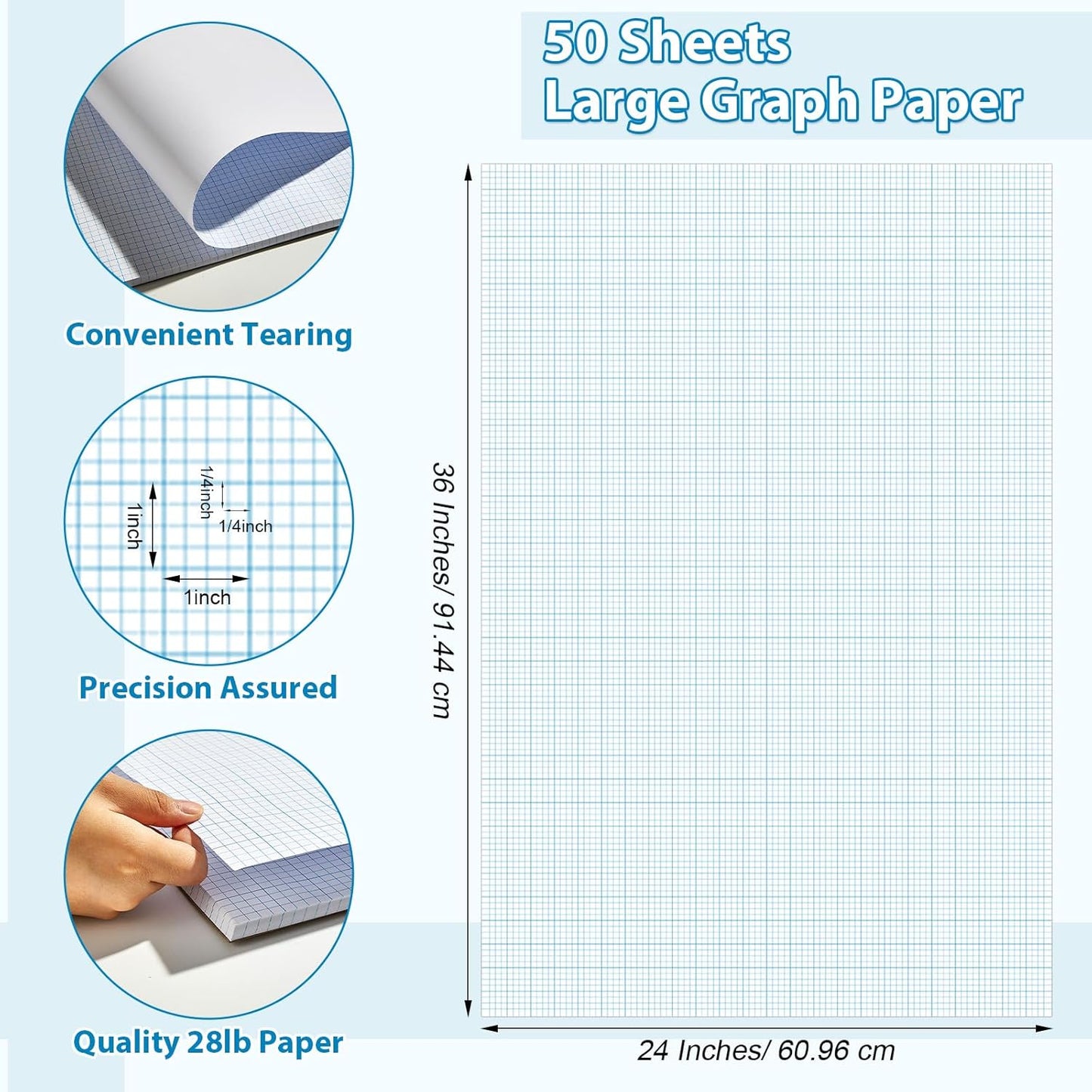 gisgfim 50 Sheets Large Graph Paper 24 x 36 In Graph Paper Pad 1/4 In Ruled Large Grid Paper Sheet Blueprint Paper Engineering Paper Poster for Architect Designer Mathematician Draftsman(White）