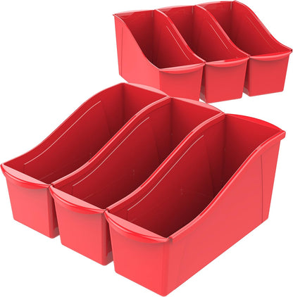 Storex Large Book Bin, Interlocking Plastic Organizer for Home, Office and Classroom, STEM Assortment, 6-Pack