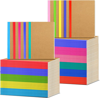 Handepo 100 Pack A5 Composition Notebooks 72 Pages/36 Sheets Ruled Lined Composition Kraft Notebooks Bulk Soft Cover Journals Travel Memo for Students Classroom Office Supplies(a5, Colourful)