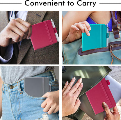feela 3 Pack Pocket Notebook Journals with 3 Black Pens, A6 Mini Cute Small Journal Notebook Bulk Hardcover College Ruled Notepad with Pen Holder for Office School Supplies, 3.5”x 5.5”, Gray