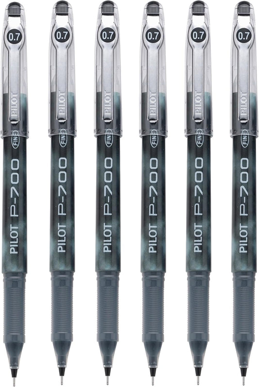 Pilot P-700 Rollerball Stick Gel Pen, Black Ink, Fine Point 6-PACK(38610)