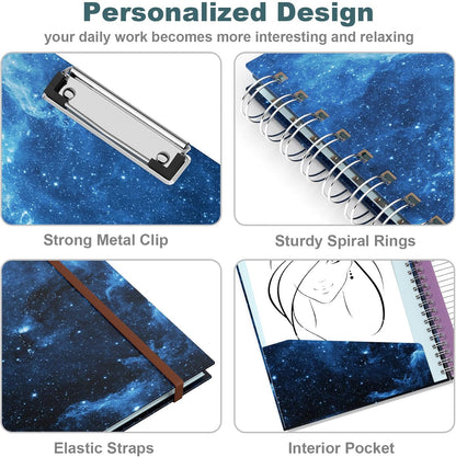 Hongri Clipboard Folio with Refillable Lined Notepad, 8.5 x 11 Folders with Storage 10 Pockets, Spiral Portfolio, Size 12.8X 9.7 in, Office & School Supplies, Skeleton