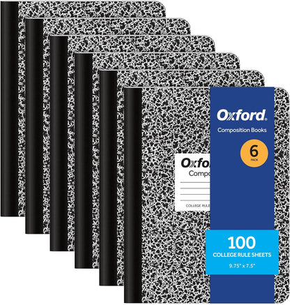 Oxford Composition Notebooks, College Ruled Paper, 9-3/4 x 7-1/2 Inches, 100 Sheets, Black, 6 Pack (63767)