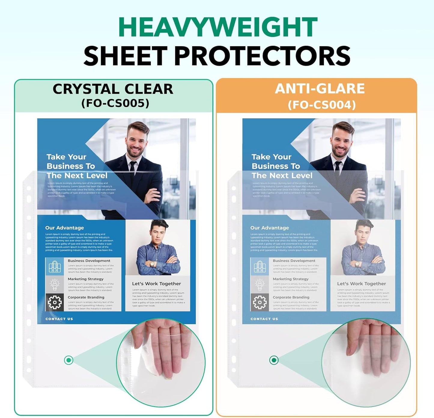 FLEXOFFICE 200 Pack, Extra Heavy Duty Sheet Protectors 8.5 x 11, Non-Glare, Top Loading 9.25 x 11.25 inch, Clear Page Protectors, Plastic Sleeves Reinforced 11-Hole Fit for 3 Ring Binder