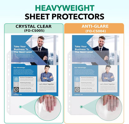 FLEXOFFICE 200 Pack, Extra Heavy Duty Sheet Protectors 8.5 x 11, Non-Glare, Top Loading 9.25 x 11.25 inch, Clear Page Protectors, Plastic Sleeves Reinforced 11-Hole Fit for 3 Ring Binder