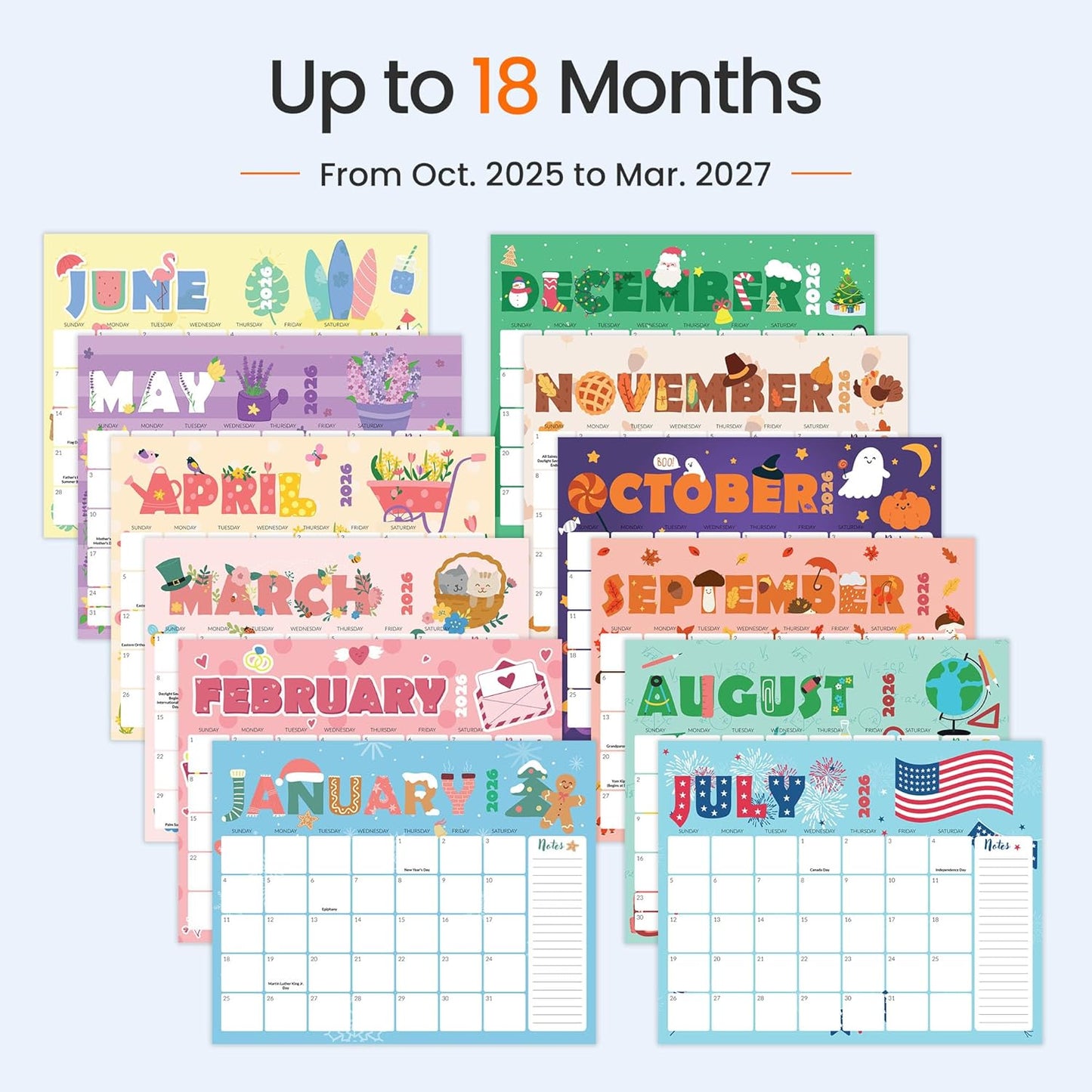SUNEE Wall Calendar 2026 21 Months Apr. 2026 - Dec. 2027, 14.5"x11.5" Big Grid Hanging Calendar with Note for Organizing & Planning, Monthly Calendar 2026-2027 with Last Month and Next Month, White