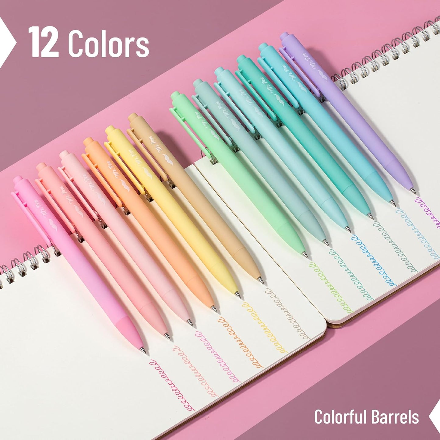 Mr. Pen- Retractable Gel Pens, 12 Pack, Colorful Ink, Fine Point 0.7mm, Fast Dry, Smooth Writing, Cute Pens for Drawing, Writing Planner and School Supplies