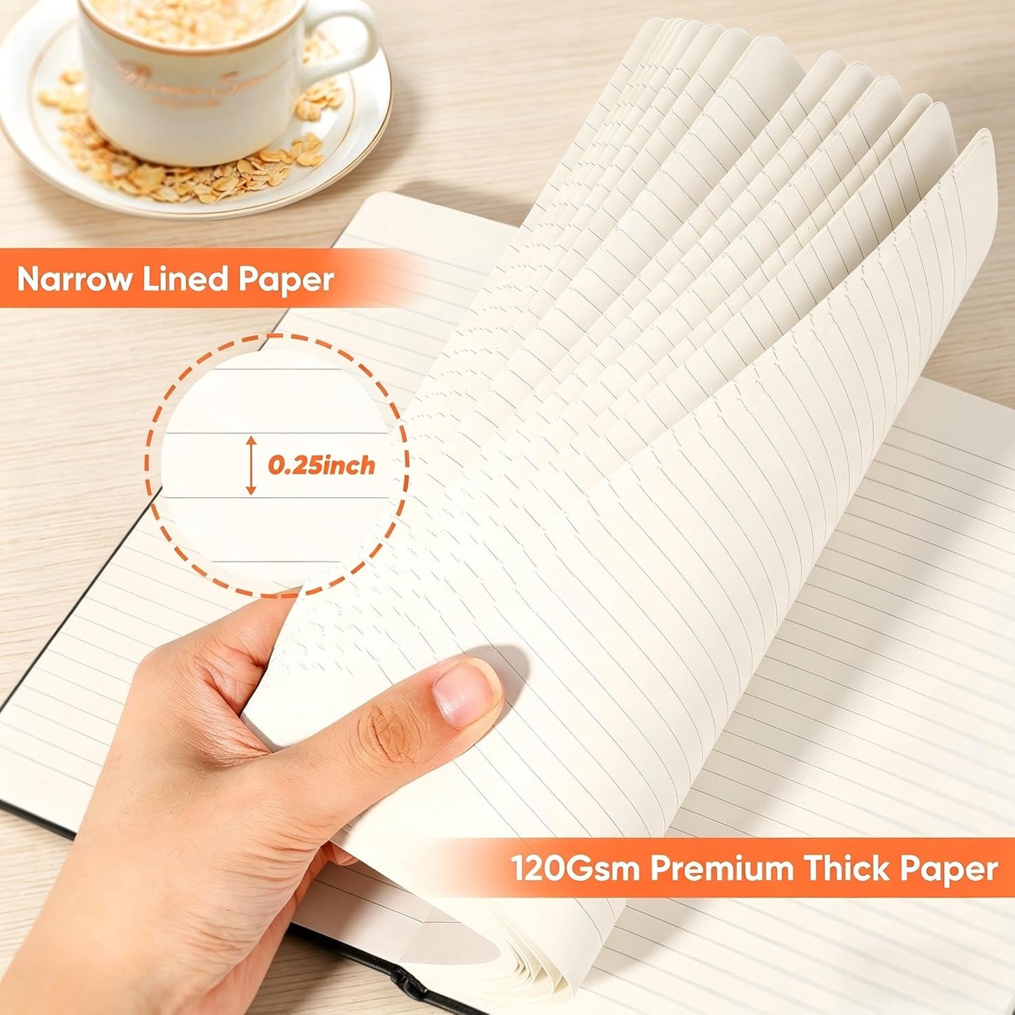 Huhuhero 5 Pack Lined Journal Notebooks, Hardcover Notebook for Work School Office, 5"×8.25", 120Gsm Thick Ruled Writing Journals for Note Taking Business, Black
